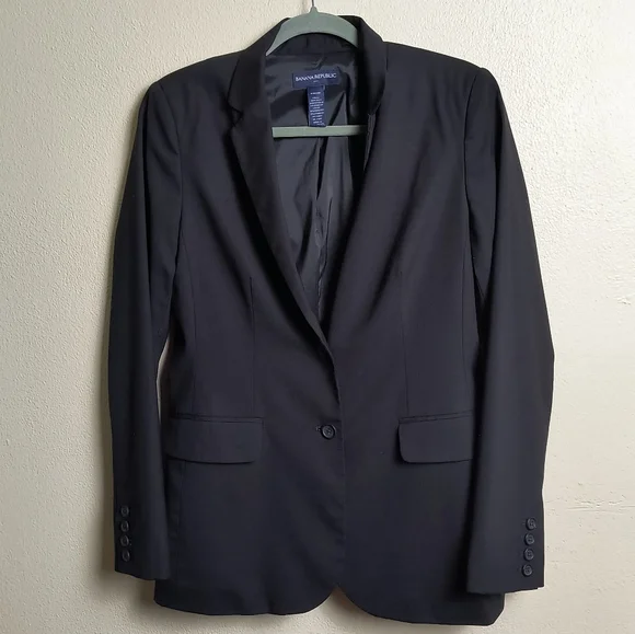 Banana Republic Black Blazer Wool Blend Suit Jacket Stretch Size 10 Office Caree - Picture 3 of 6